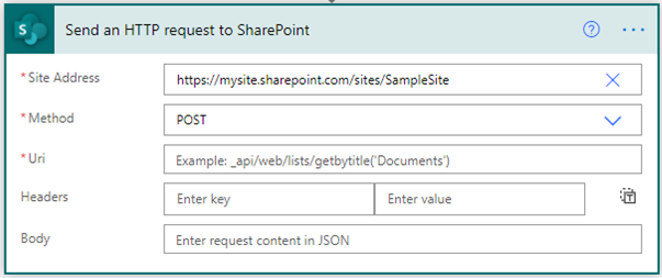 Send an HTTP Request to SharePoint set Method
